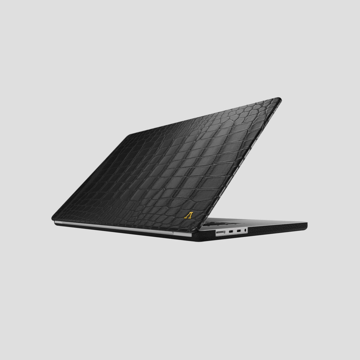 Black Case For MacBook Air 13-inch (2022 / 2024) Alligator with Gold Metal -1 | Black-Gold