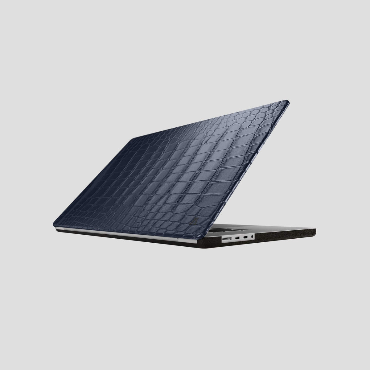 Navy Blue Case For MacBook Air 13-inch (2022 / 2024) Alligator with Black Metal -1 | Navy-Blue-Black
