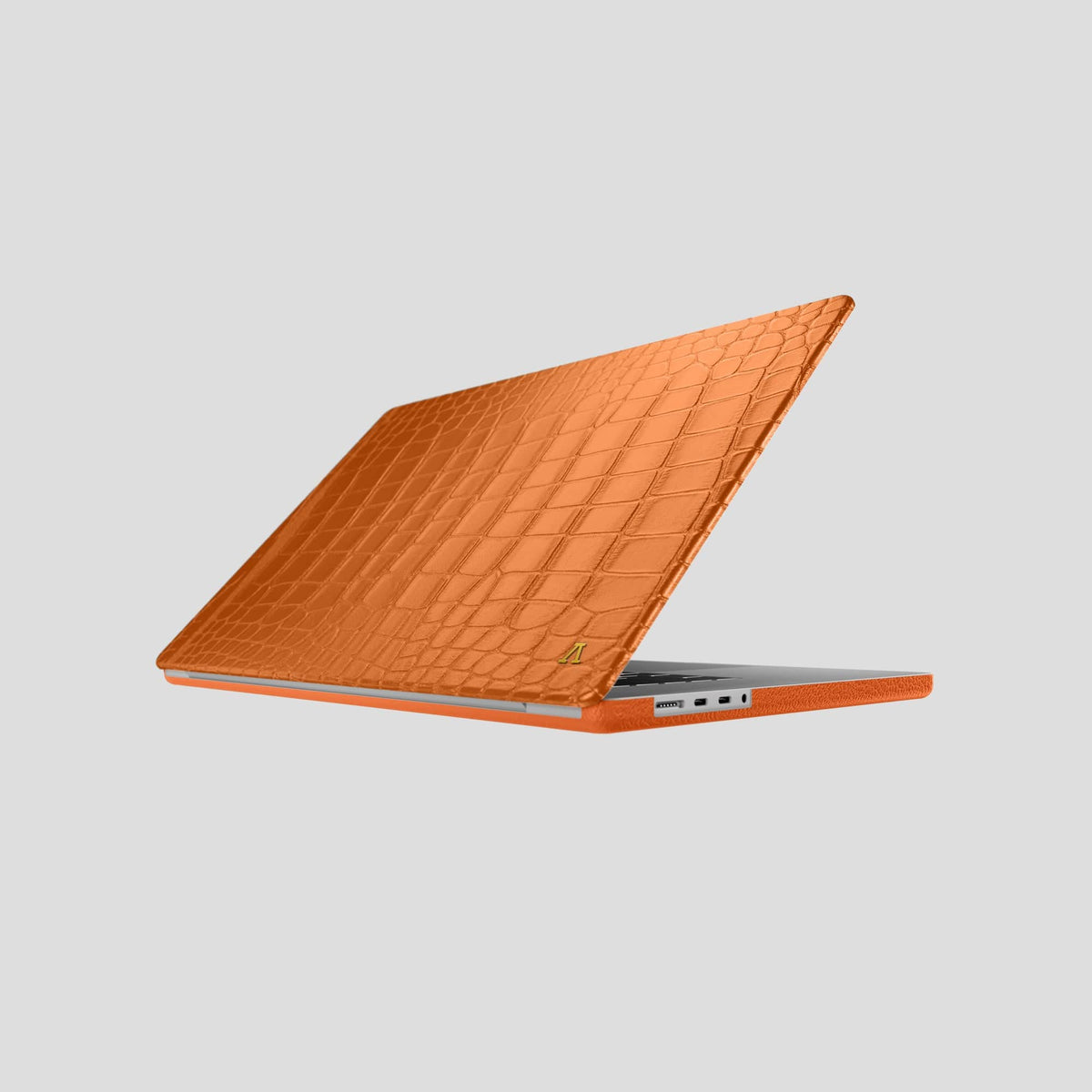 Orange Case For MacBook Air 13-inch (2022 / 2024) Alligator with Gold Metal -1 | Orange-Gold