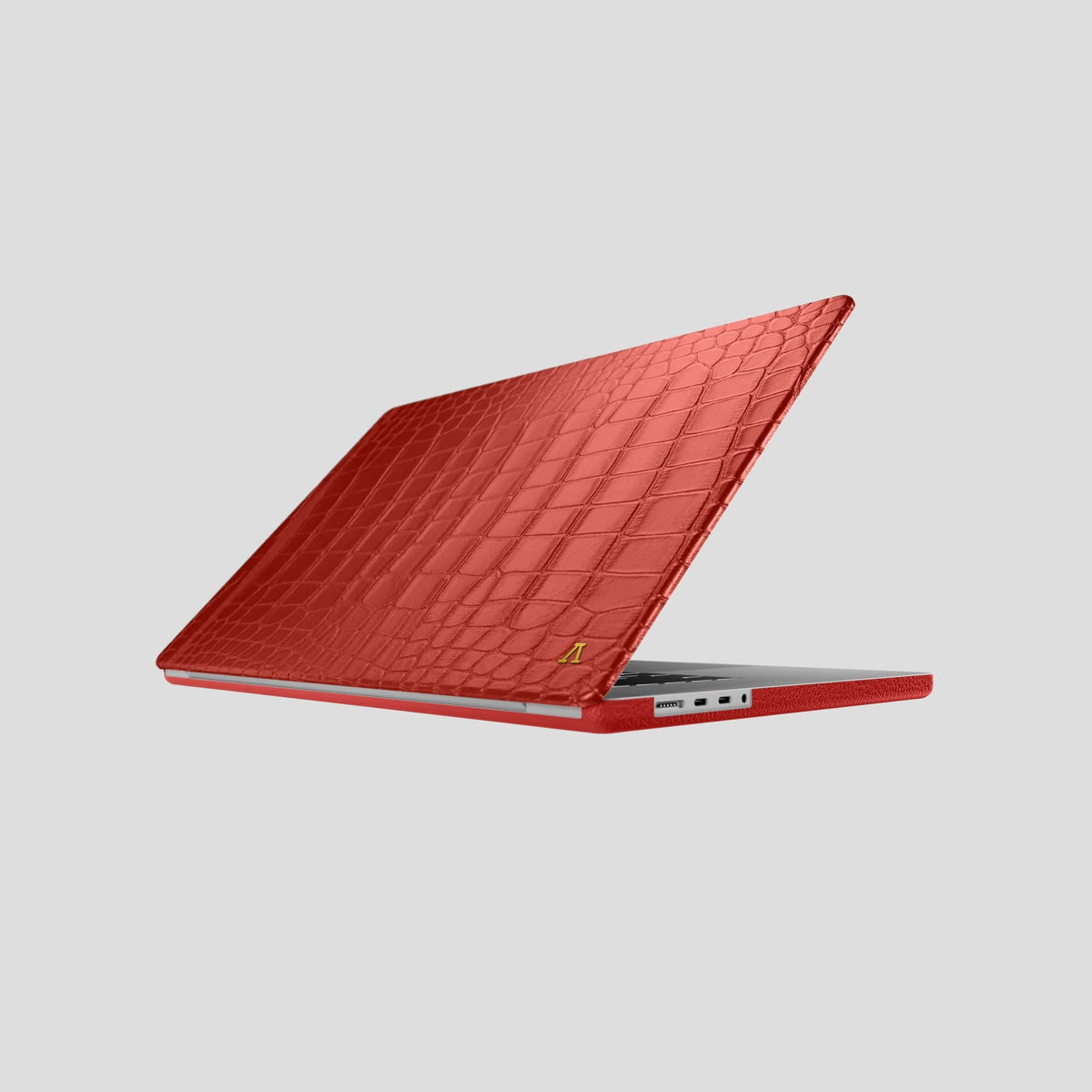 Red Case For MacBook Air 13-inch (2022 / 2024) Alligator with Gold Metal -1 | Red-Gold