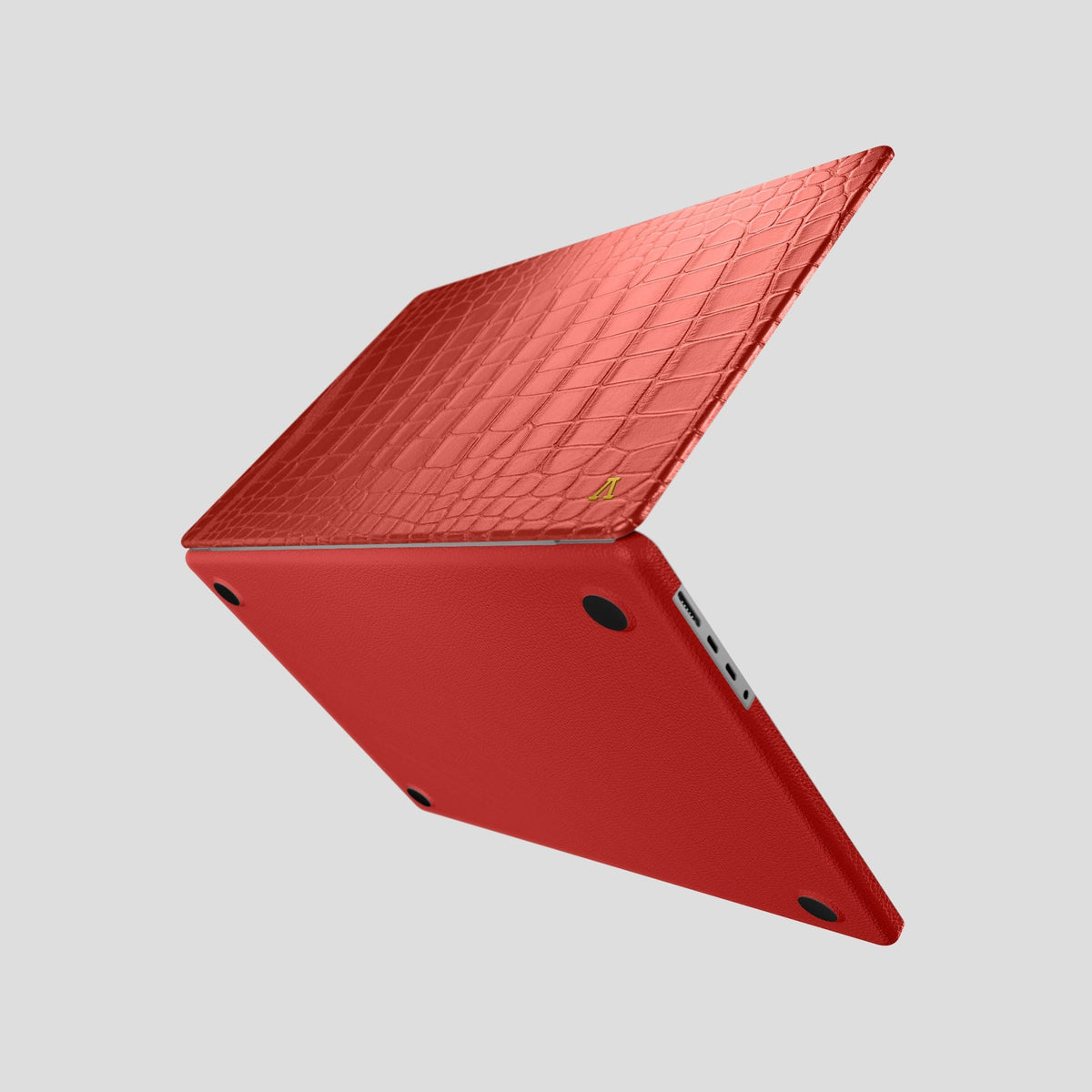 Red Case For MacBook Air 13-inch (2022 / 2024) Alligator with Gold Metal -4 | Red-Gold
