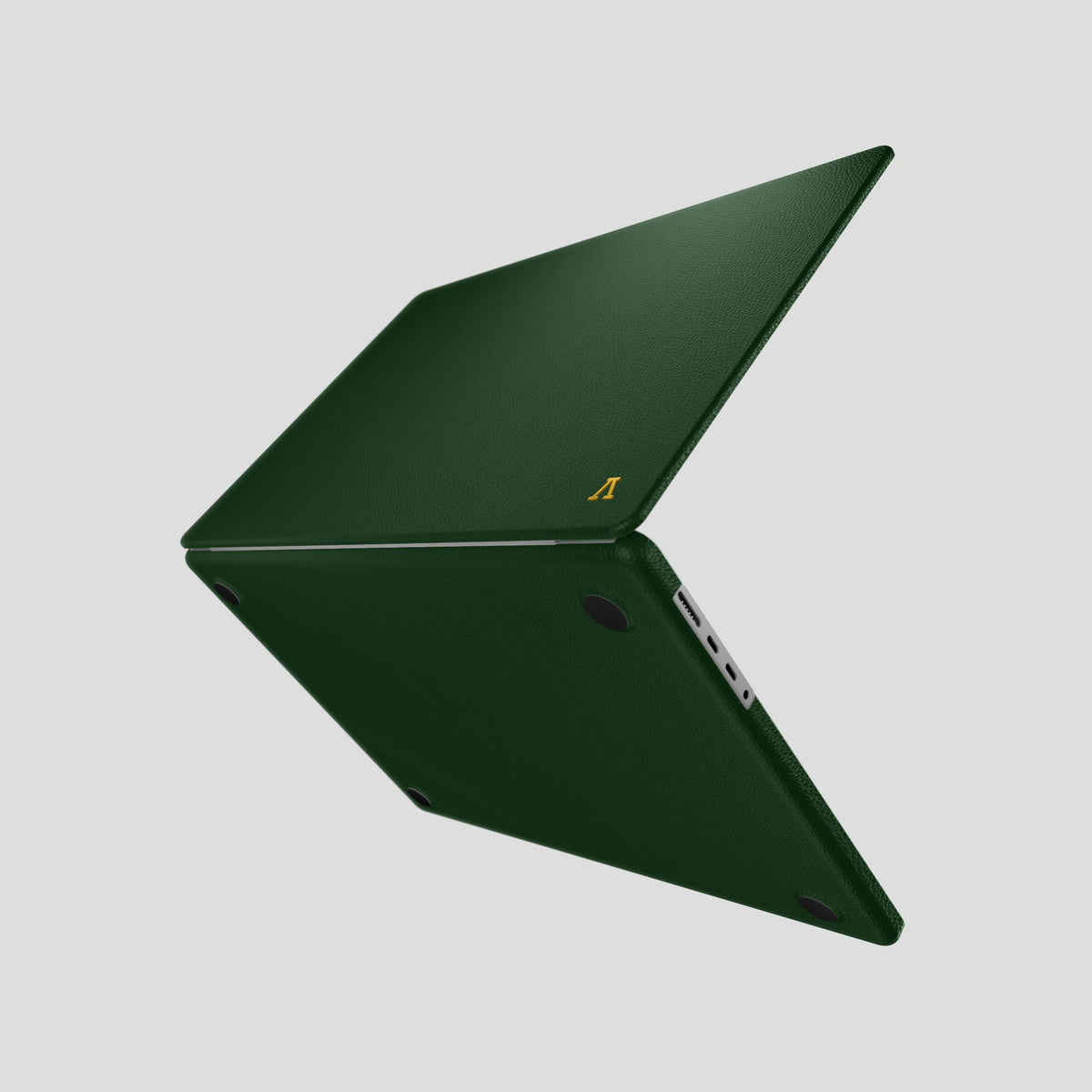 Dark Green Case For MacBook Air 13-inch (2022 / 2024) Calf with Gold Metal -4 | Dark-Green-Gold