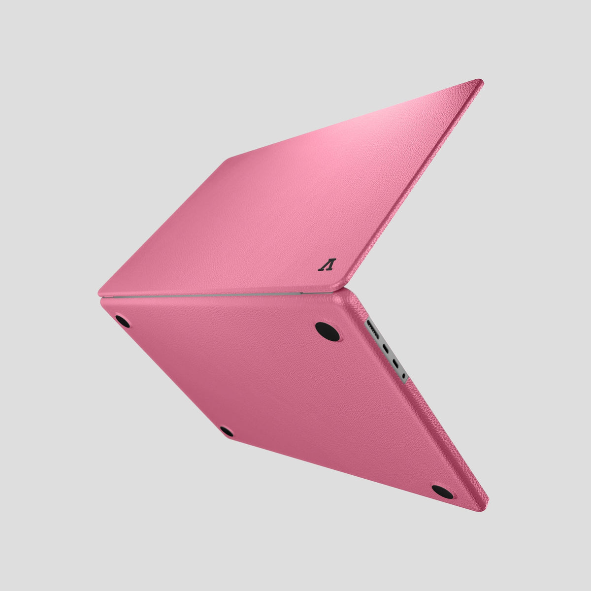 Pink Case For MacBook Air 13-inch (2022 / 2024) Calf with Black Metal -4 | Pink-Black