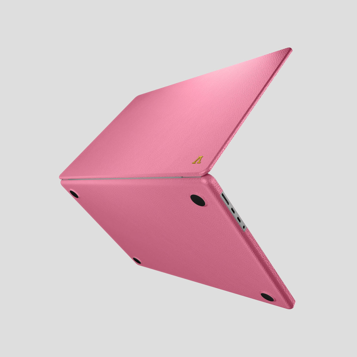 Pink Case For MacBook Air 13-inch (2022 / 2024) Calf with Gold Metal -4 | Pink-Gold