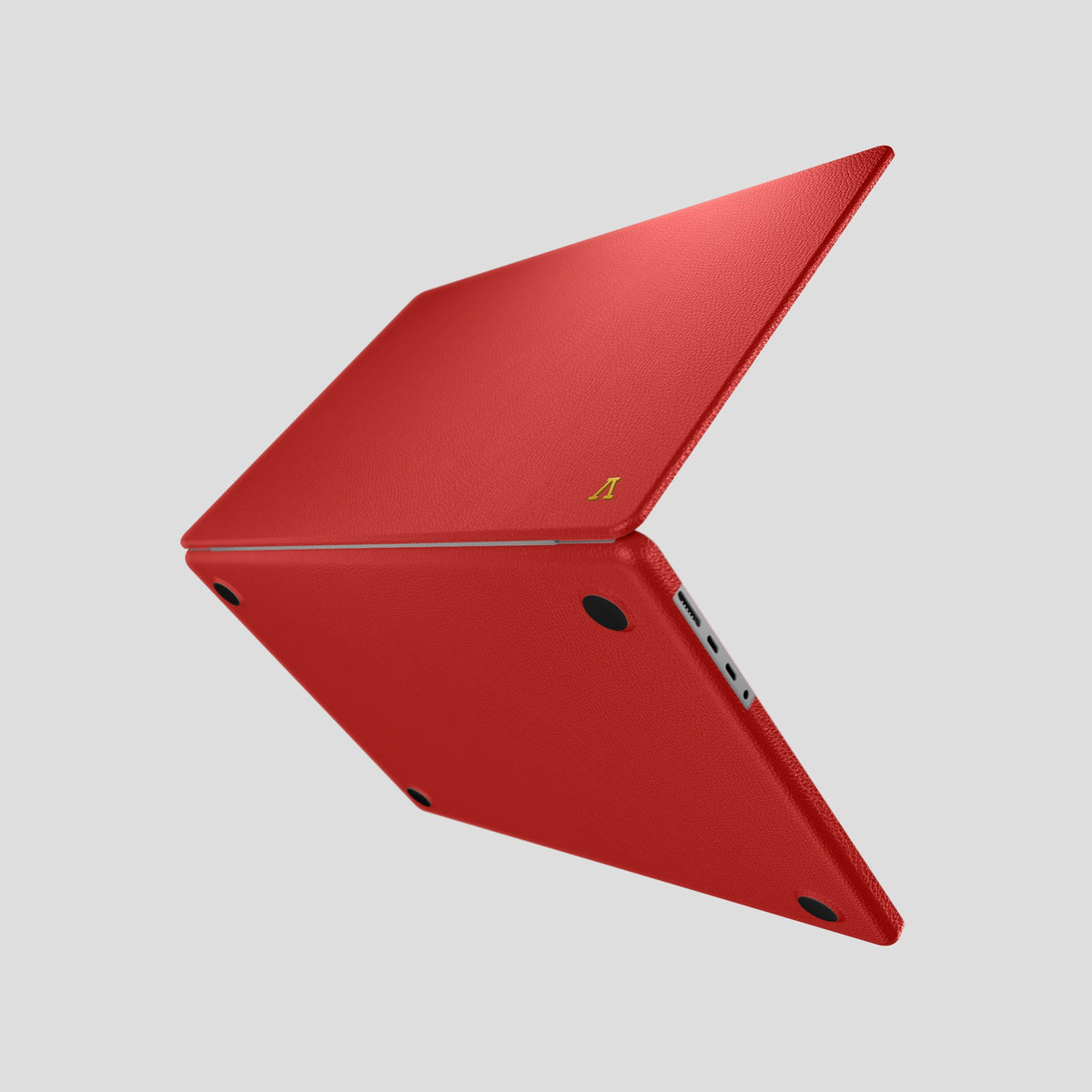 Red Case For MacBook Air 13-inch (2022 / 2024) Calf with Gold Metal -4 | Red-Gold