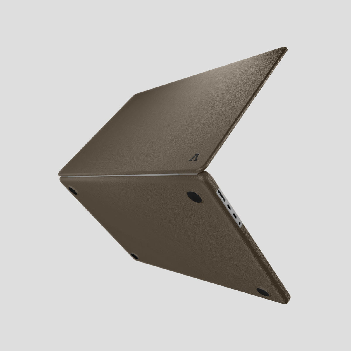 Taupe Case For MacBook Air 13-inch (2022 / 2024) Calf with Black Metal -4 | Taupe-Black