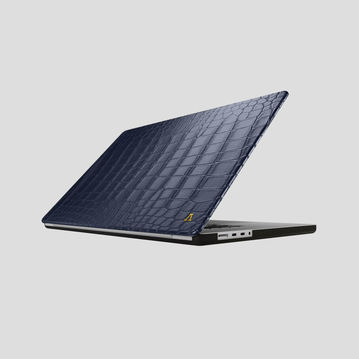 Navy Blue Case For MacBook Air 15-inch (2023 / 2024) Alligator with Gold Metal -1 | Navy-Blue-Gold