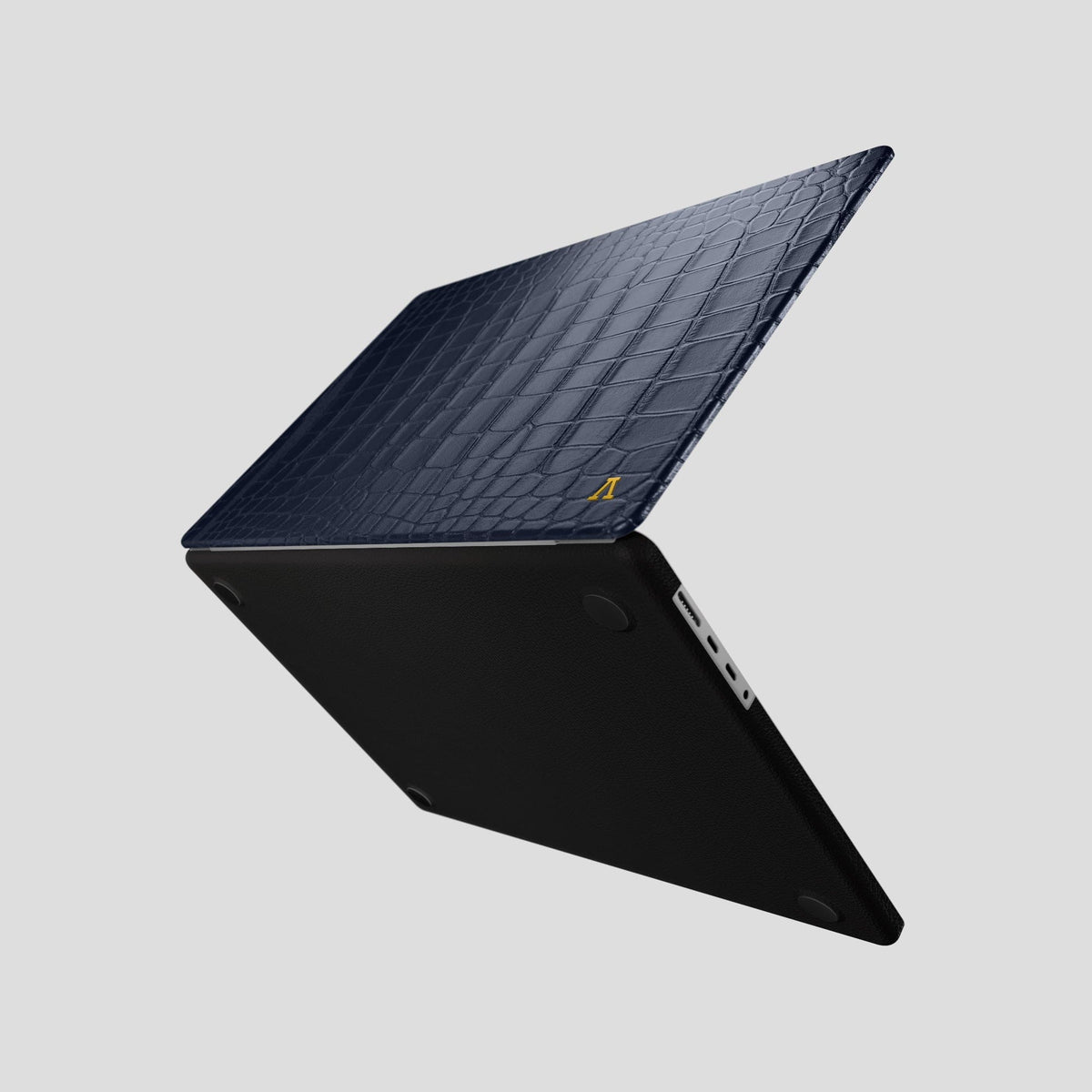 Navy Blue Case For MacBook Air 15-inch (2023 / 2024) Alligator with Gold Metal -4 | Navy-Blue-Gold