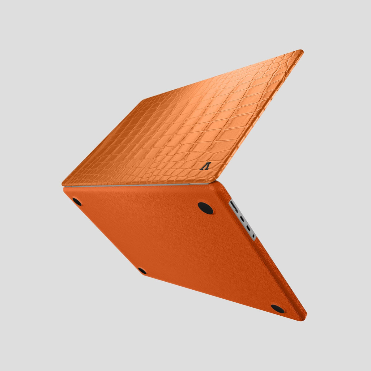Orange Case For MacBook Air 15-inch (2023 / 2024) Alligator with Black Metal -4 | Orange-Black