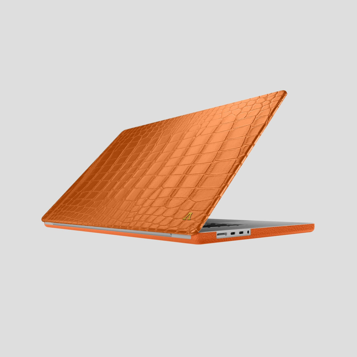 Orange Case For MacBook Air 15-inch (2023 / 2024) Alligator with Gold Metal -1 | Orange-Gold