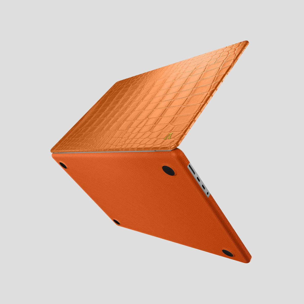 Orange Case For MacBook Air 15-inch (2023 / 2024) Alligator with Gold Metal -4 | Orange-Gold