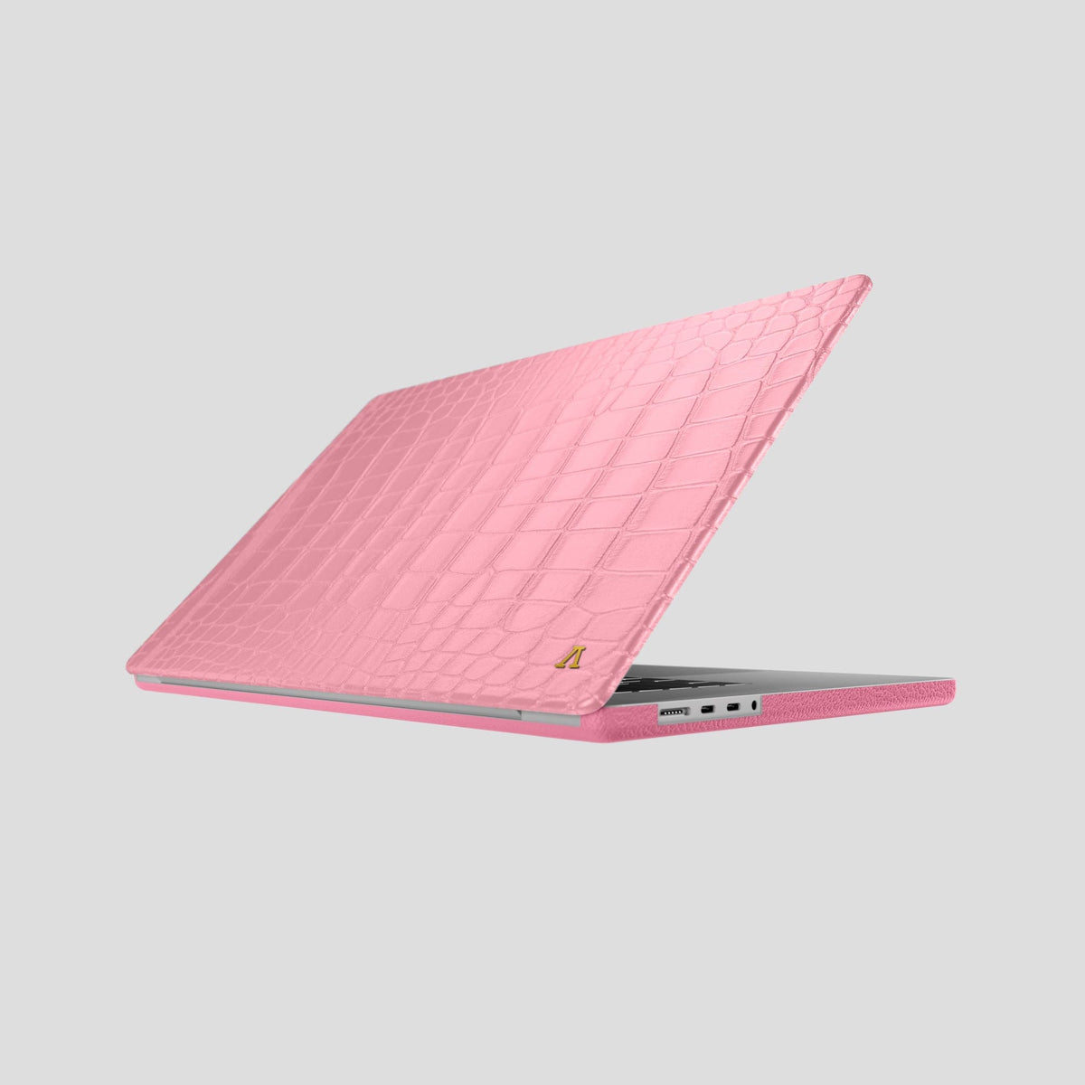 Pink Case For MacBook Air 15-inch (2023 / 2024) Alligator with Gold Metal -1 | Pink-Gold