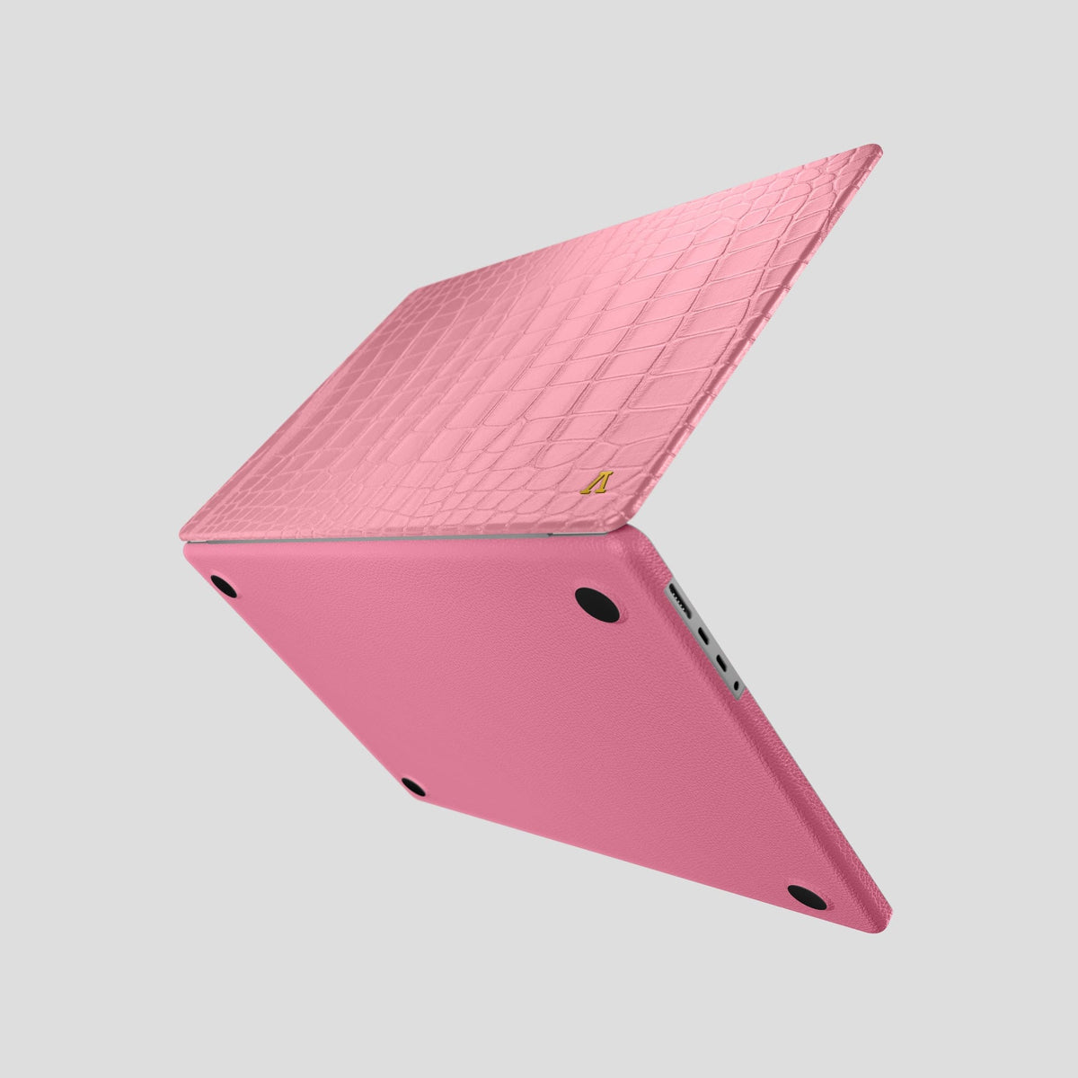 Pink Case For MacBook Air 15-inch (2023 / 2024) Alligator with Gold Metal -4 | Pink-Gold