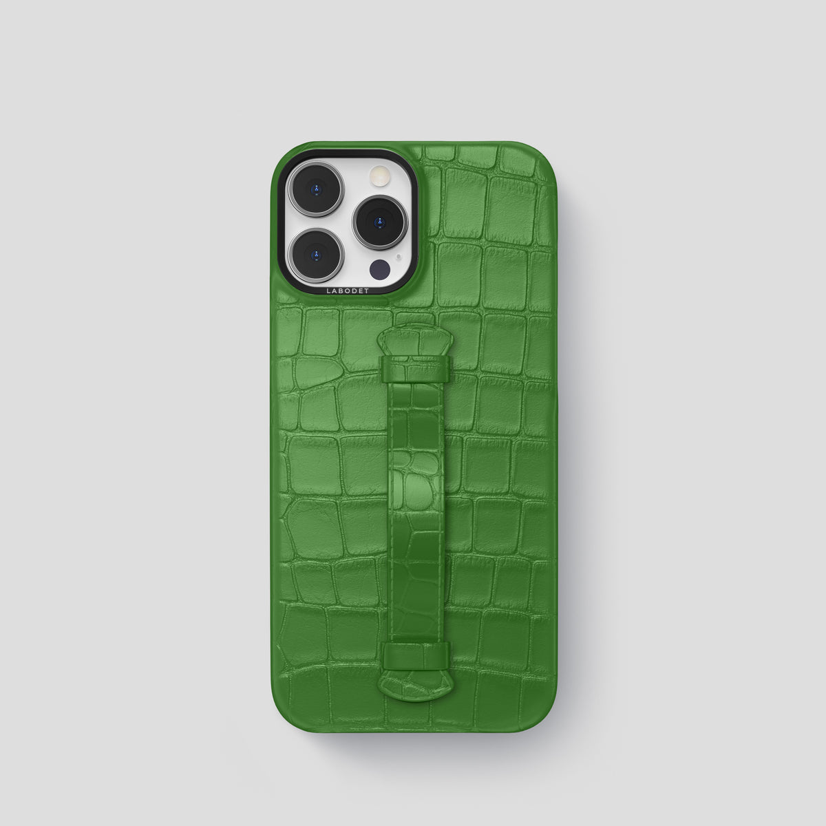 Apple-Green iPhone 15 Pro Centre Handle Case In Alligator with Black Metal -2 | Apple-Green-Black