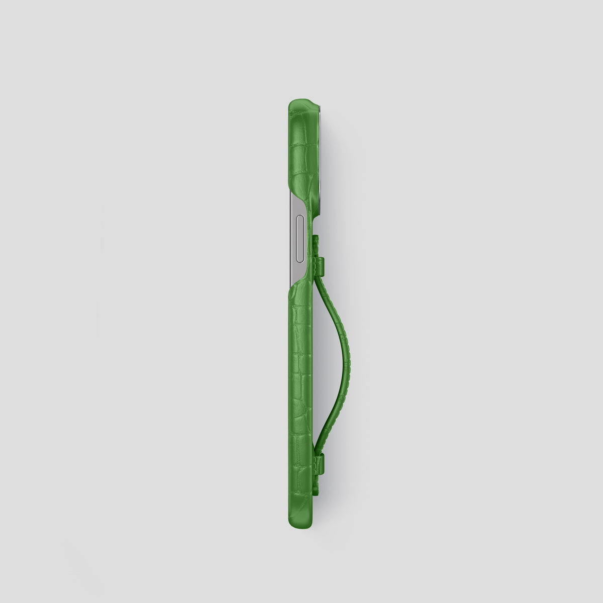 Apple-Green iPhone 15 Pro Centre Handle Case In Alligator with Steel Metal -3 | Apple-Green-Steel