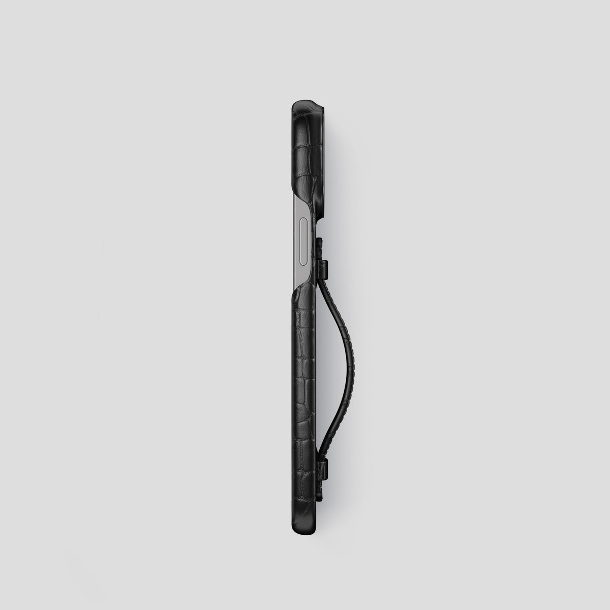 Black iPhone 15 Pro Centre Handle Case In Alligator with Black Metal -3 | Black-Black