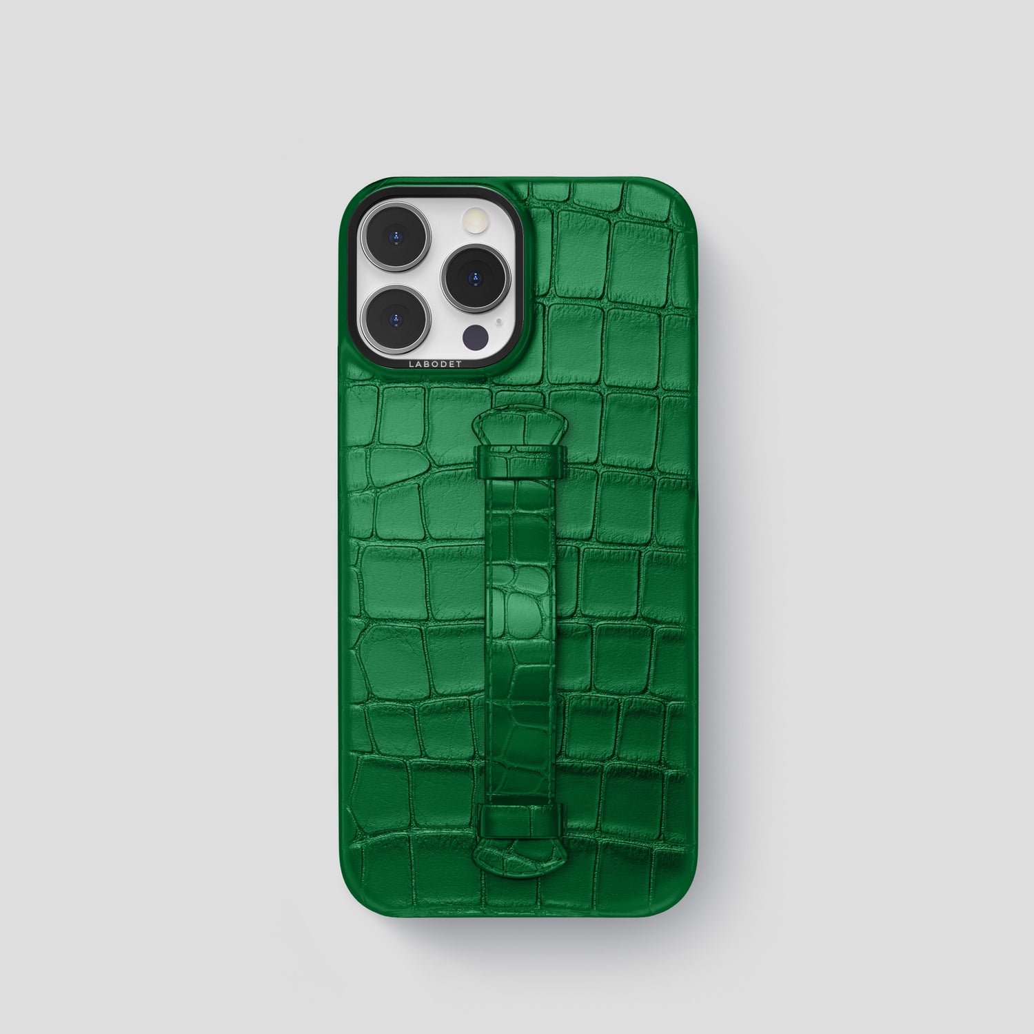 Forest-Green iPhone 15 Pro Centre Handle Case In Alligator with Black Metal -2 | Forest-Green-Black
