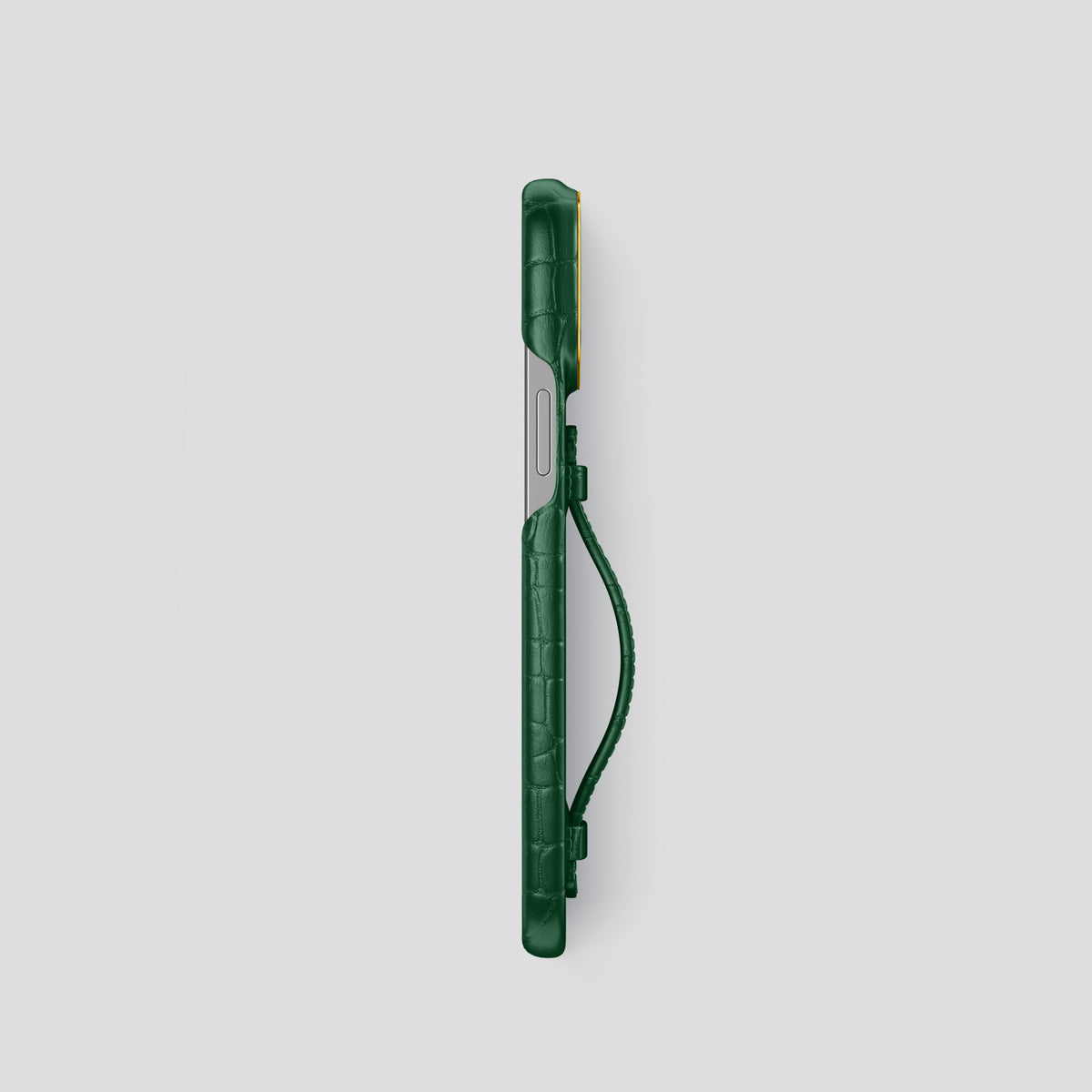 Forest-Green iPhone 15 Pro Centre Handle Case In Alligator with Gold Metal -3 | Forest-Green-Gold