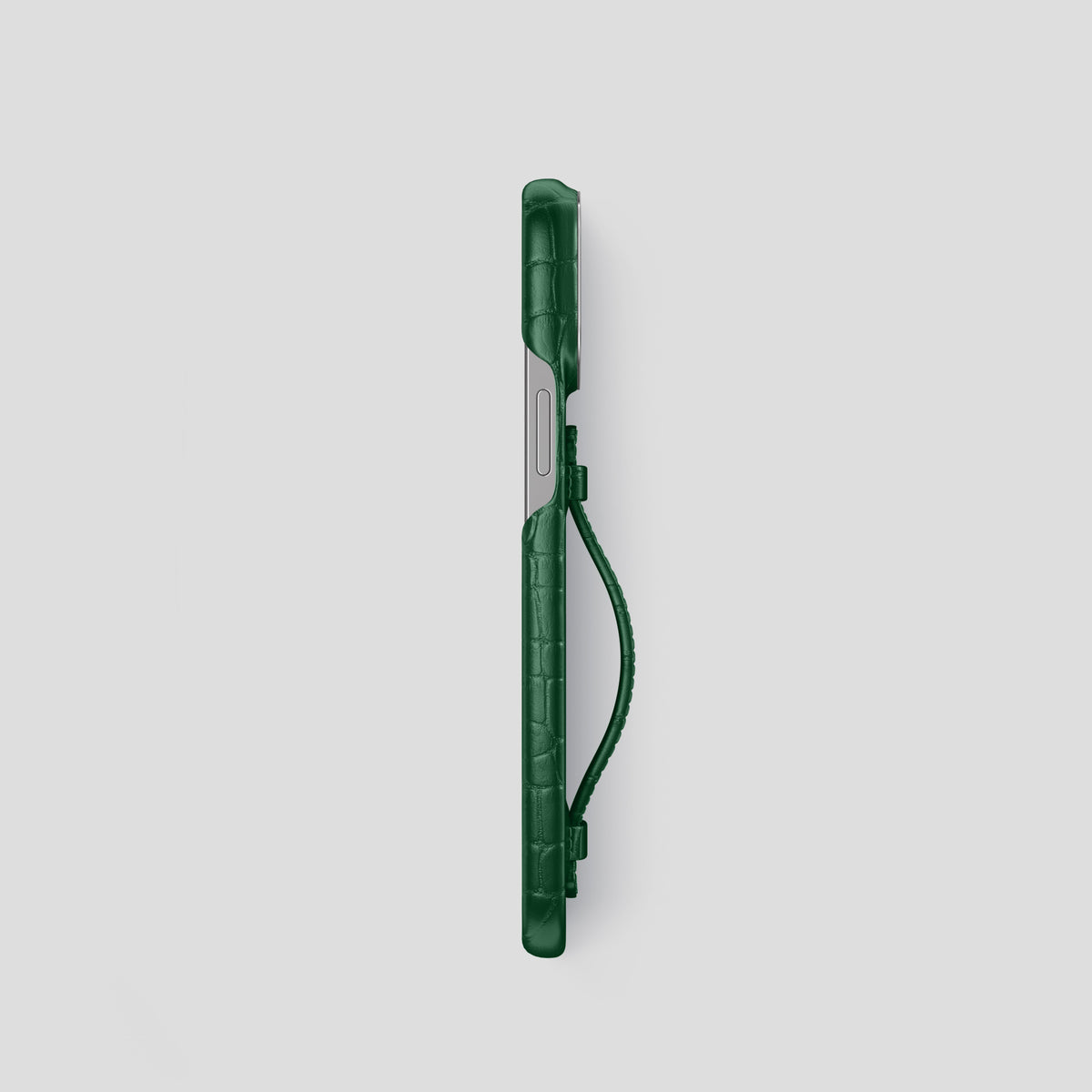 Forest-Green iPhone 15 Pro Centre Handle Case In Alligator with Steel Metal -3 | Forest-Green-Steel