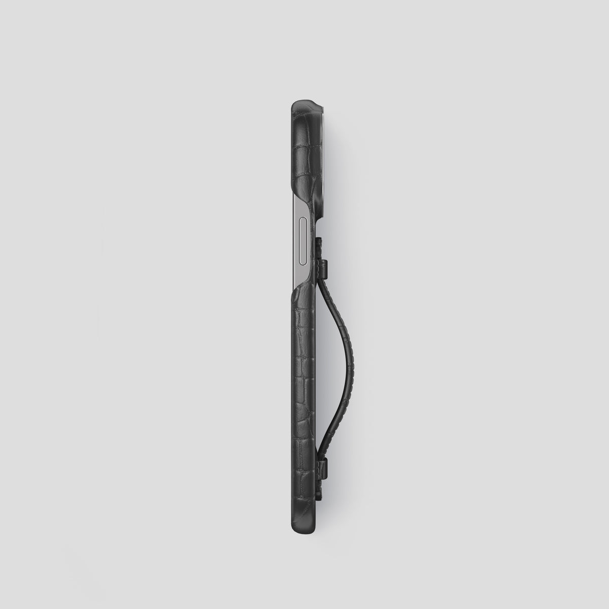 Grey iPhone 15 Pro Centre Handle Case In Alligator with Steel Metal -3 | Grey-Steel
