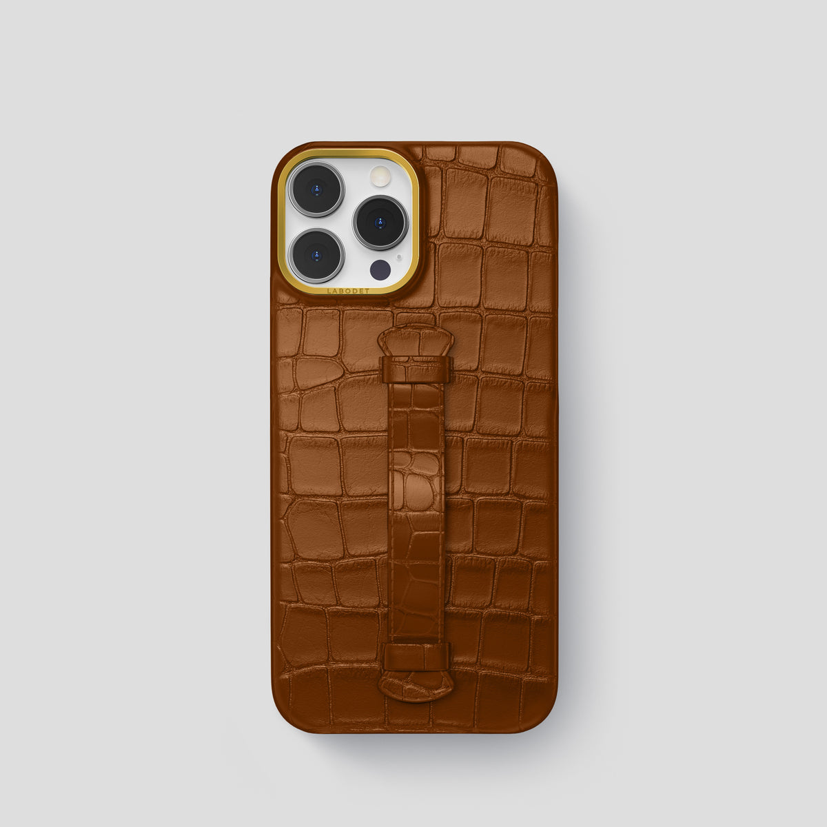 Honey iPhone 15 Pro Centre Handle Case In Alligator with Gold Metal -2 | Honey-Gold