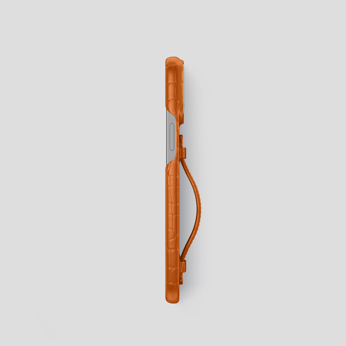 Orange iPhone 15 Pro Centre Handle Case In Alligator with Gold Metal -3 | Orange-Gold