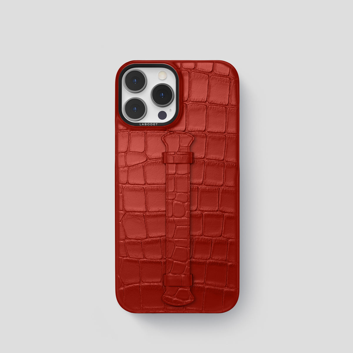 Red iPhone 15 Pro Centre Handle Case In Alligator with Black Metal -1 | Red-Black