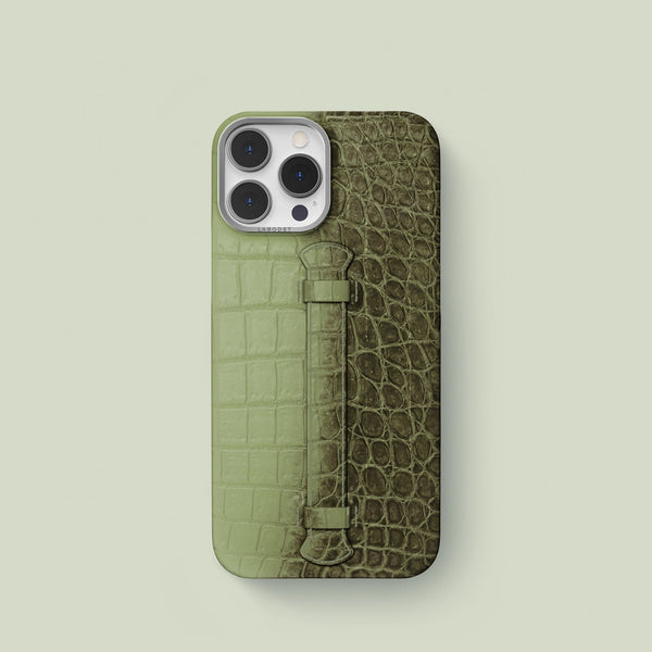 Center Handle For iPhone 15 Pro Celadon Green In Himalayan Crocodile