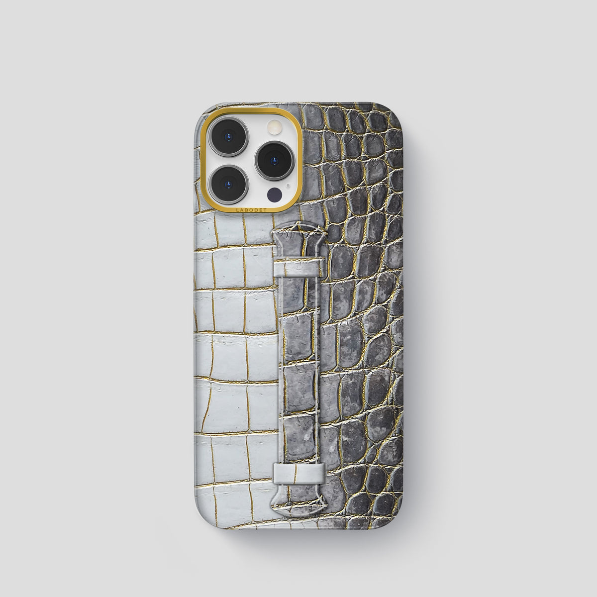 Gold iPhone 15 Pro Center Handle Himalayan Crocodile with Gold Metal -1 | Gold-Gold