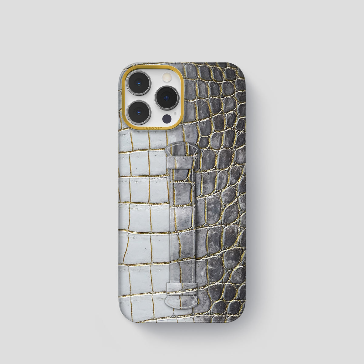 Gold iPhone 15 Pro Center Handle Himalayan Crocodile with Gold Metal -2 | Gold-Gold