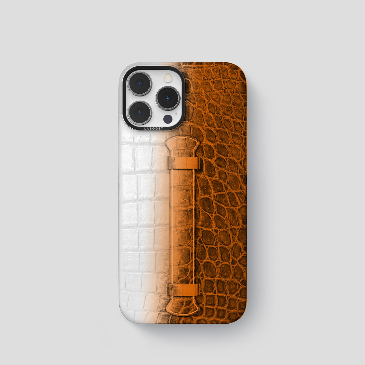 Orange iPhone 15 Pro Center Handle Himalayan Crocodile with Black Metal -1 | Orange-Black