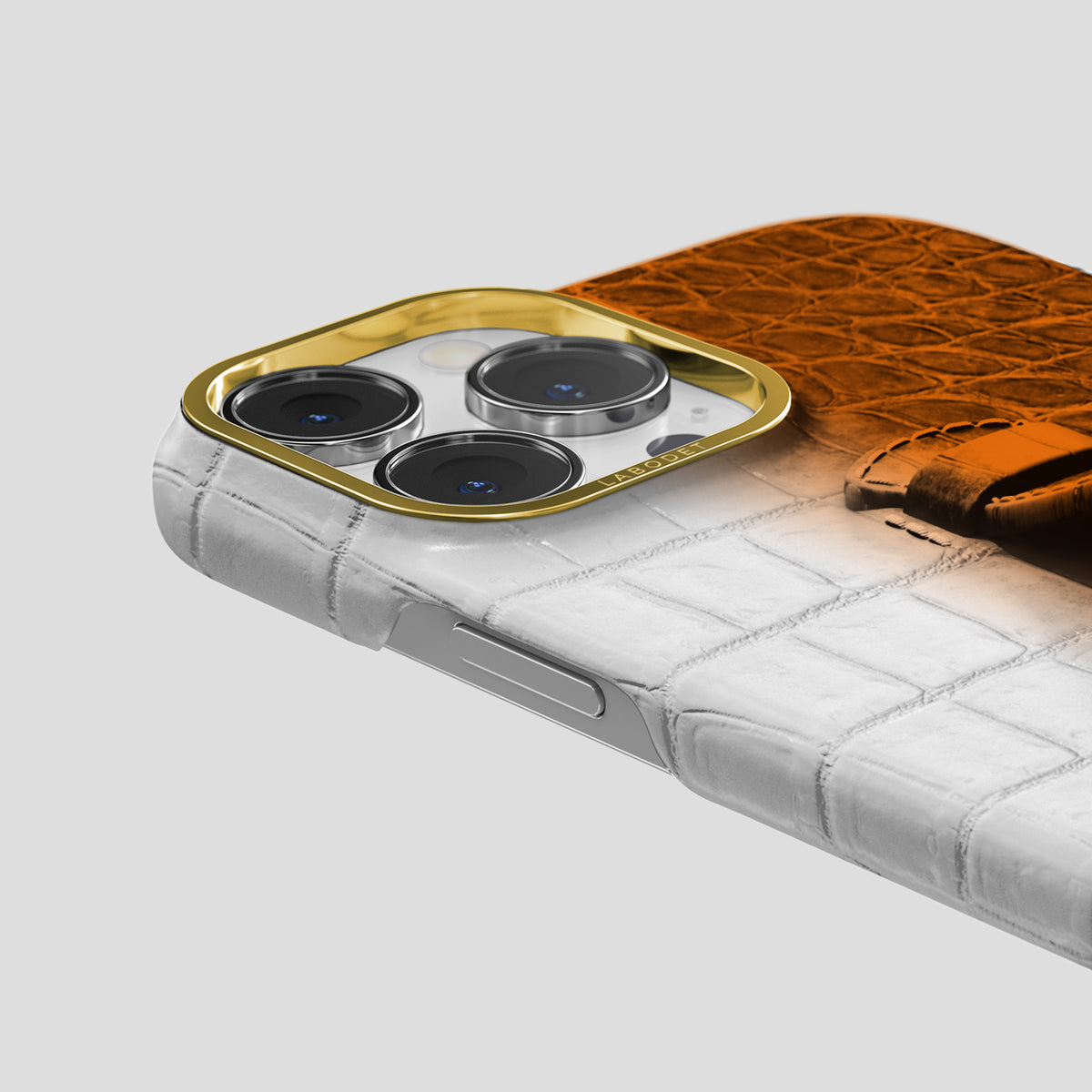 Orange iPhone 15 Pro Center Handle Himalayan Crocodile with Gold Metal -5 | Orange-Gold