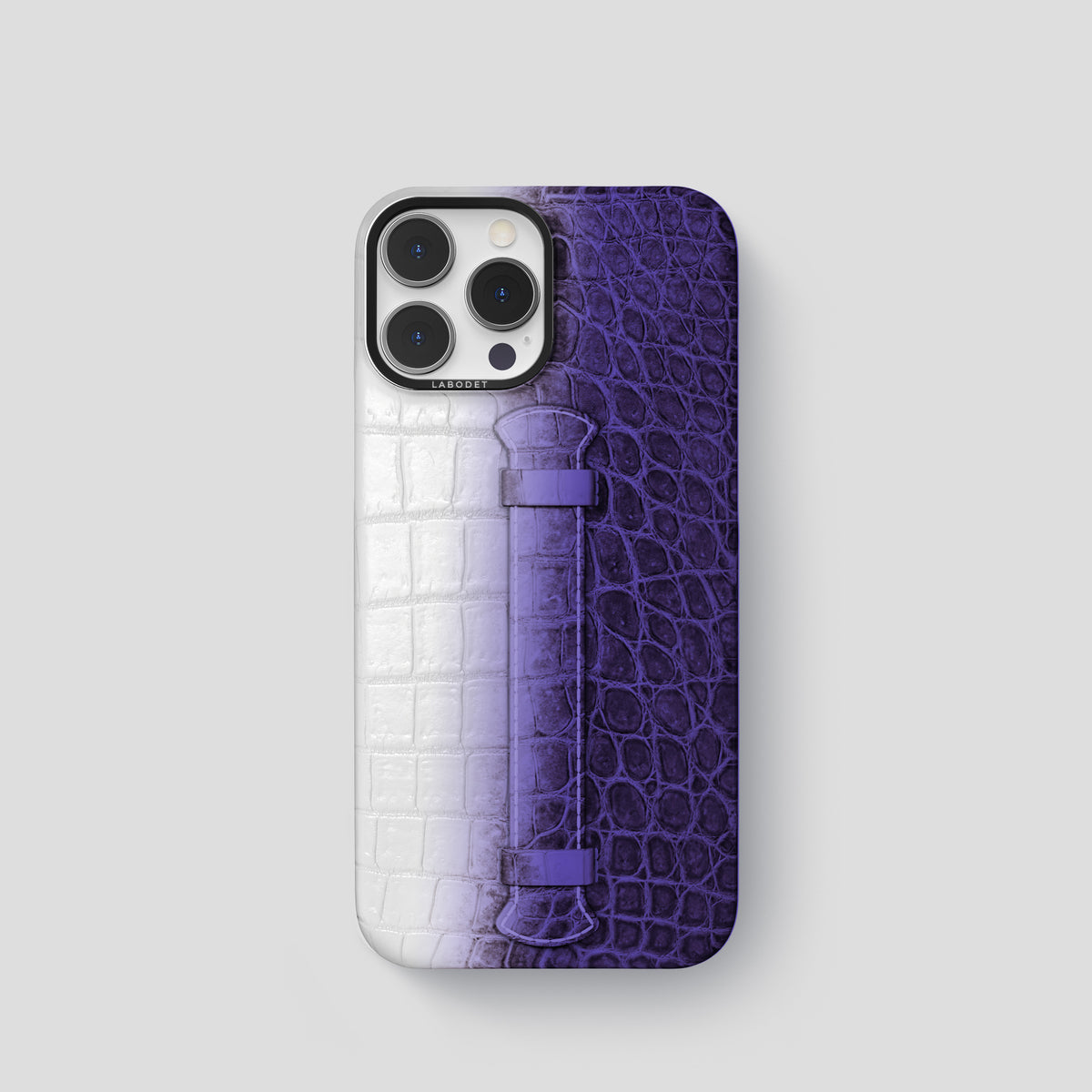 Purple iPhone 15 Pro Center Handle Himalayan Crocodile with Black Metal -1 | Purple-Black