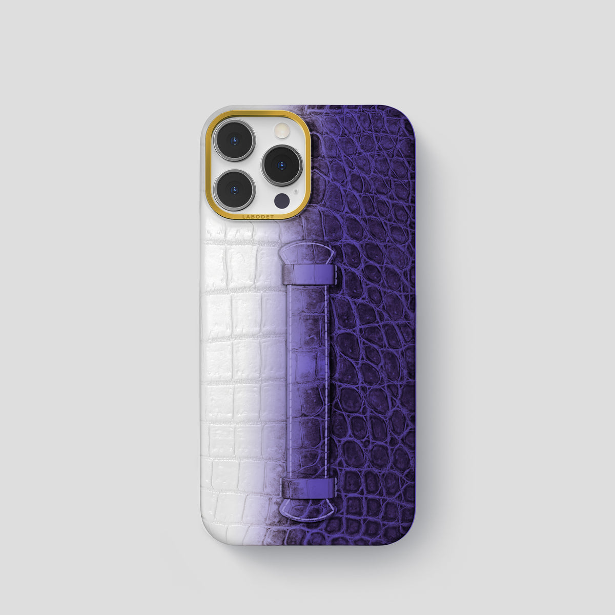Purple iPhone 15 Pro Center Handle Himalayan Crocodile with Gold Metal -2 | Purple-Gold
