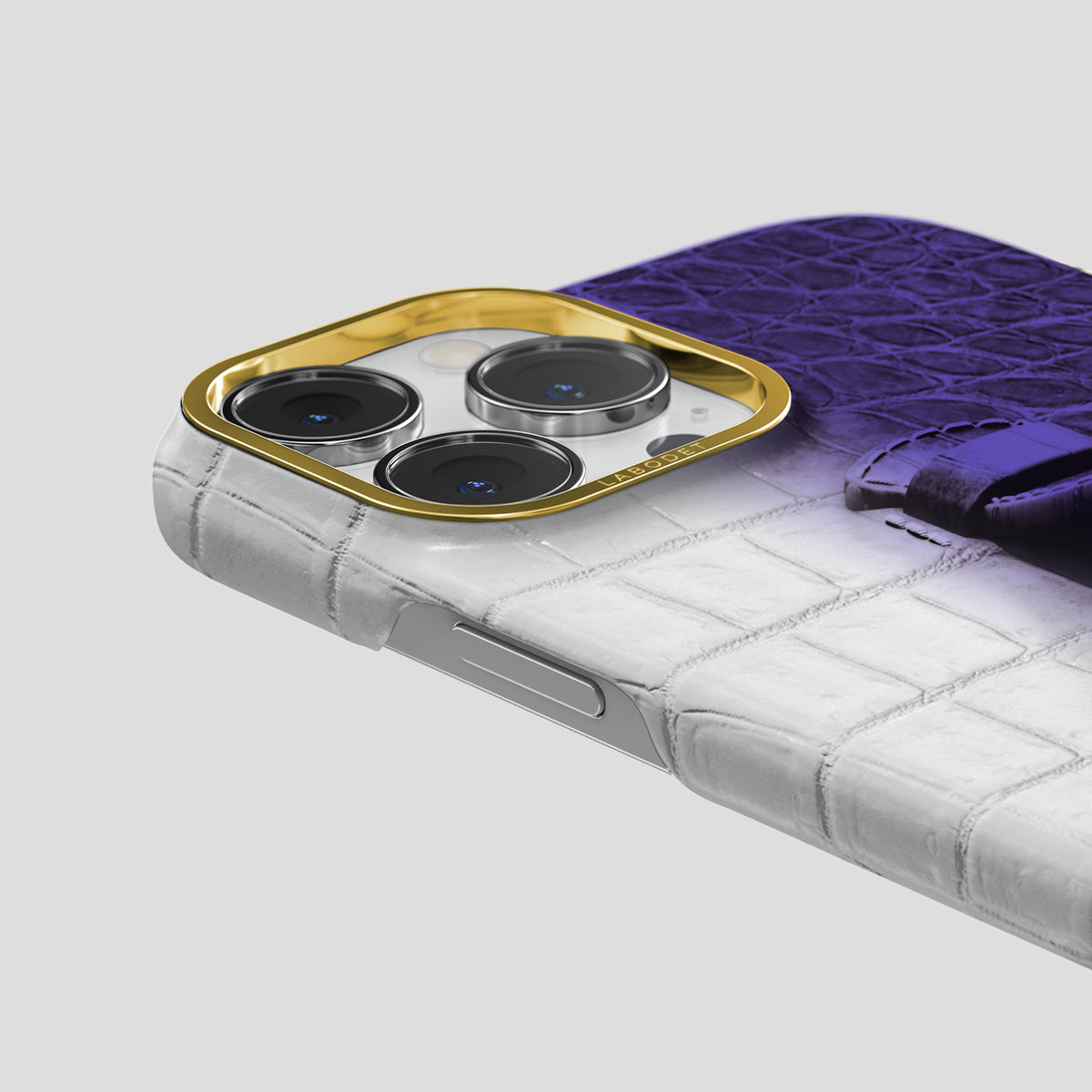 Purple iPhone 15 Pro Center Handle Himalayan Crocodile with Gold Metal -5 | Purple-Gold
