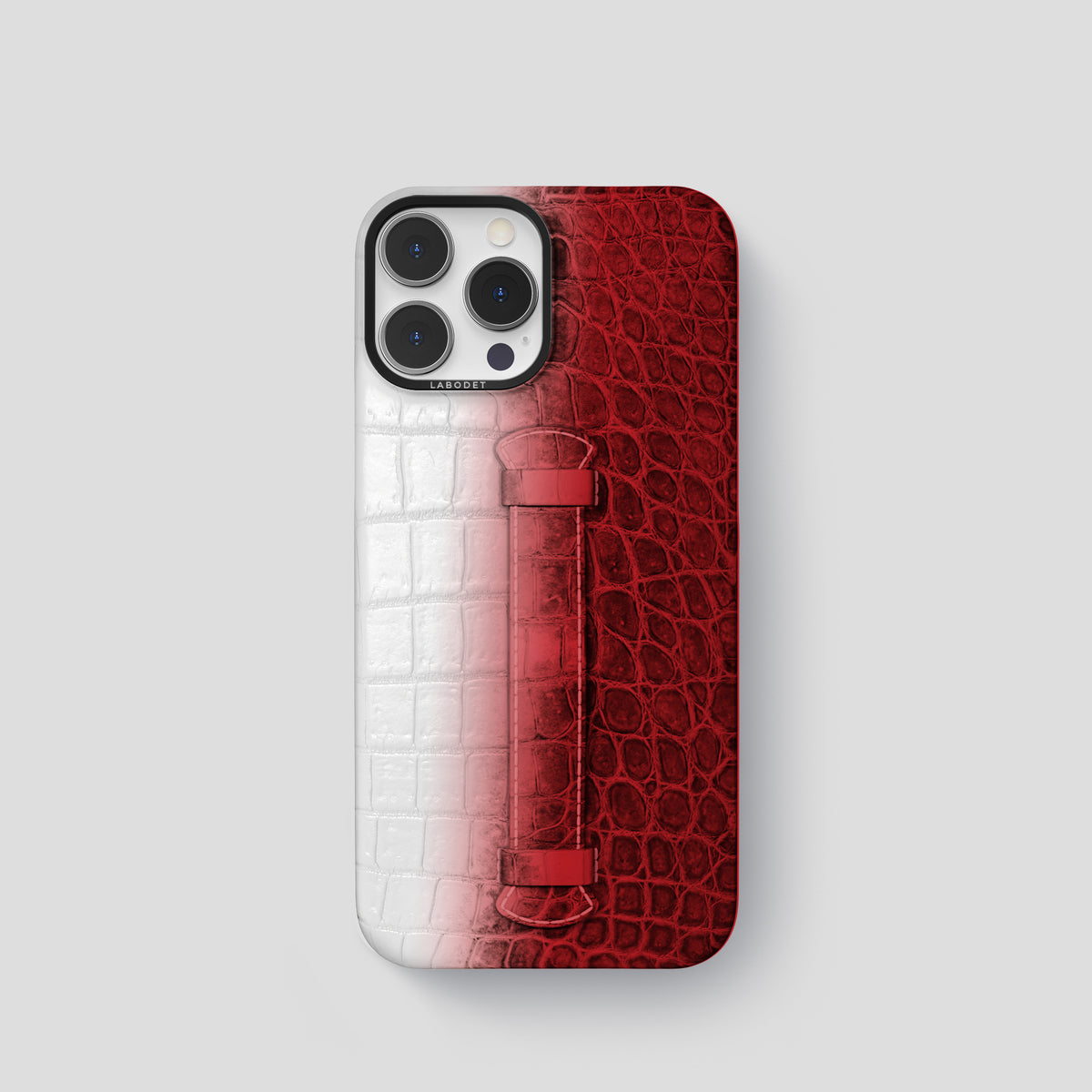 Red iPhone 15 Pro Center Handle Himalayan Crocodile with Black Metal -2 | Red-Black