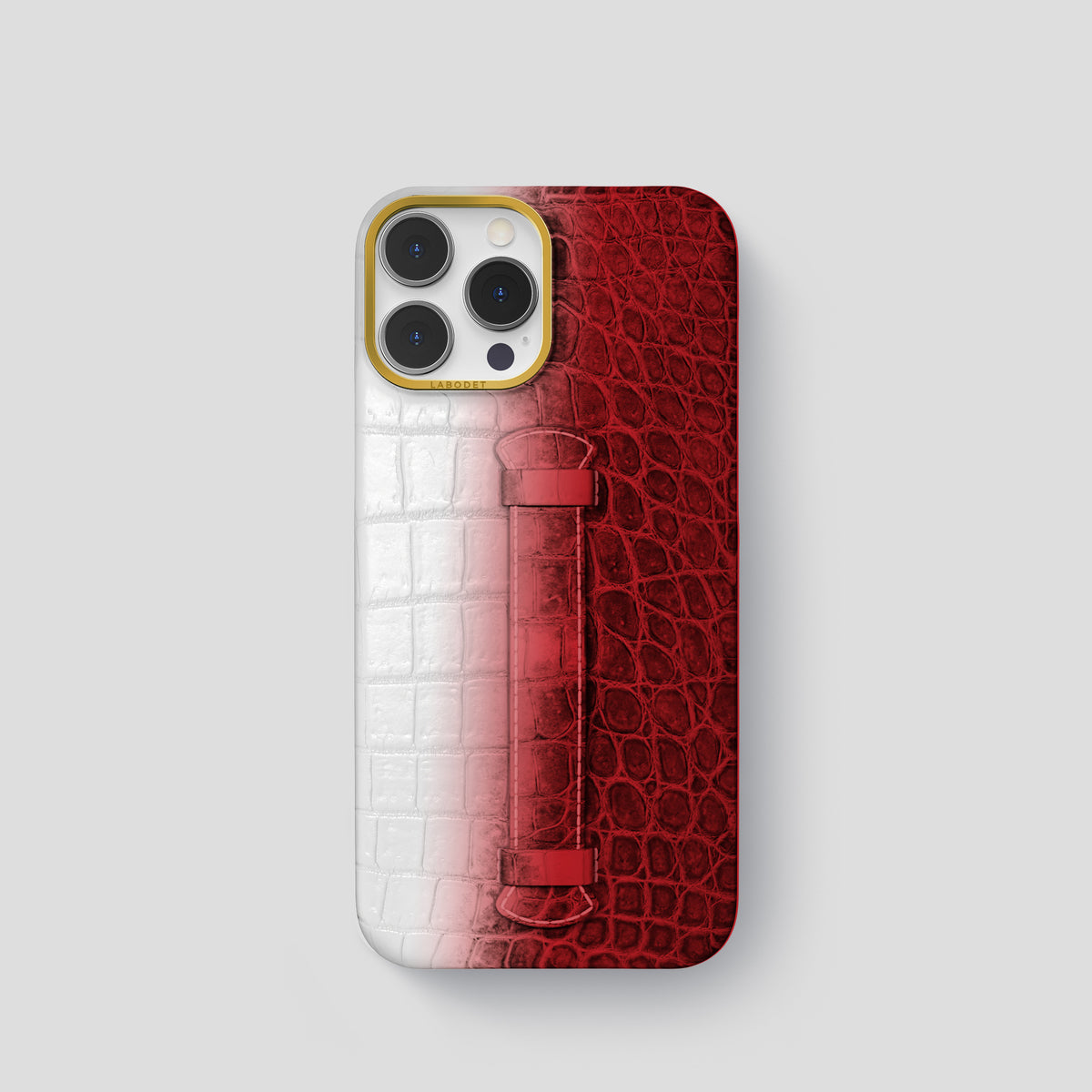 Red iPhone 15 Pro Center Handle Himalayan Crocodile with Gold Metal -2 | Red-Gold
