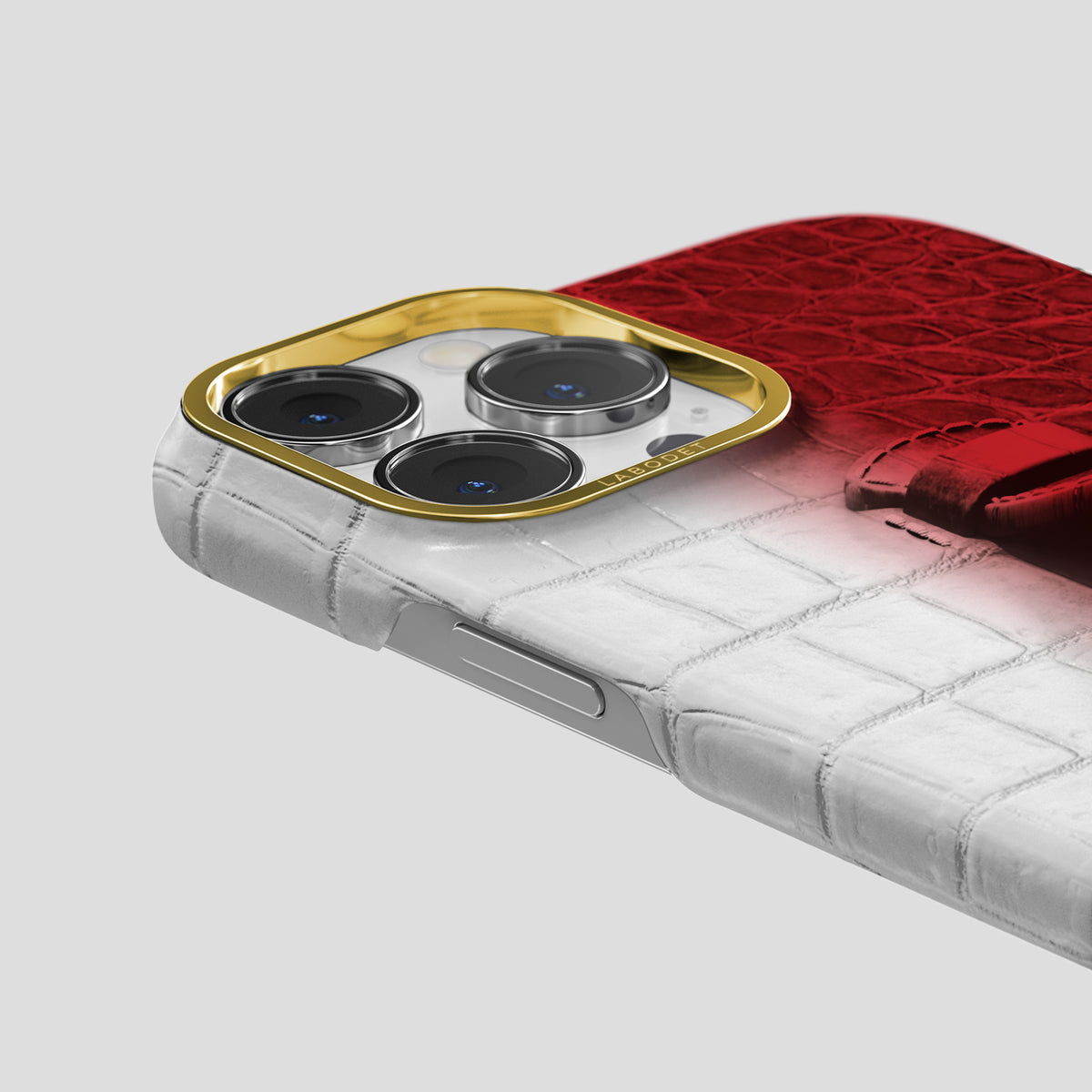 Red iPhone 15 Pro Center Handle Himalayan Crocodile with Gold Metal -5 | Red-Gold