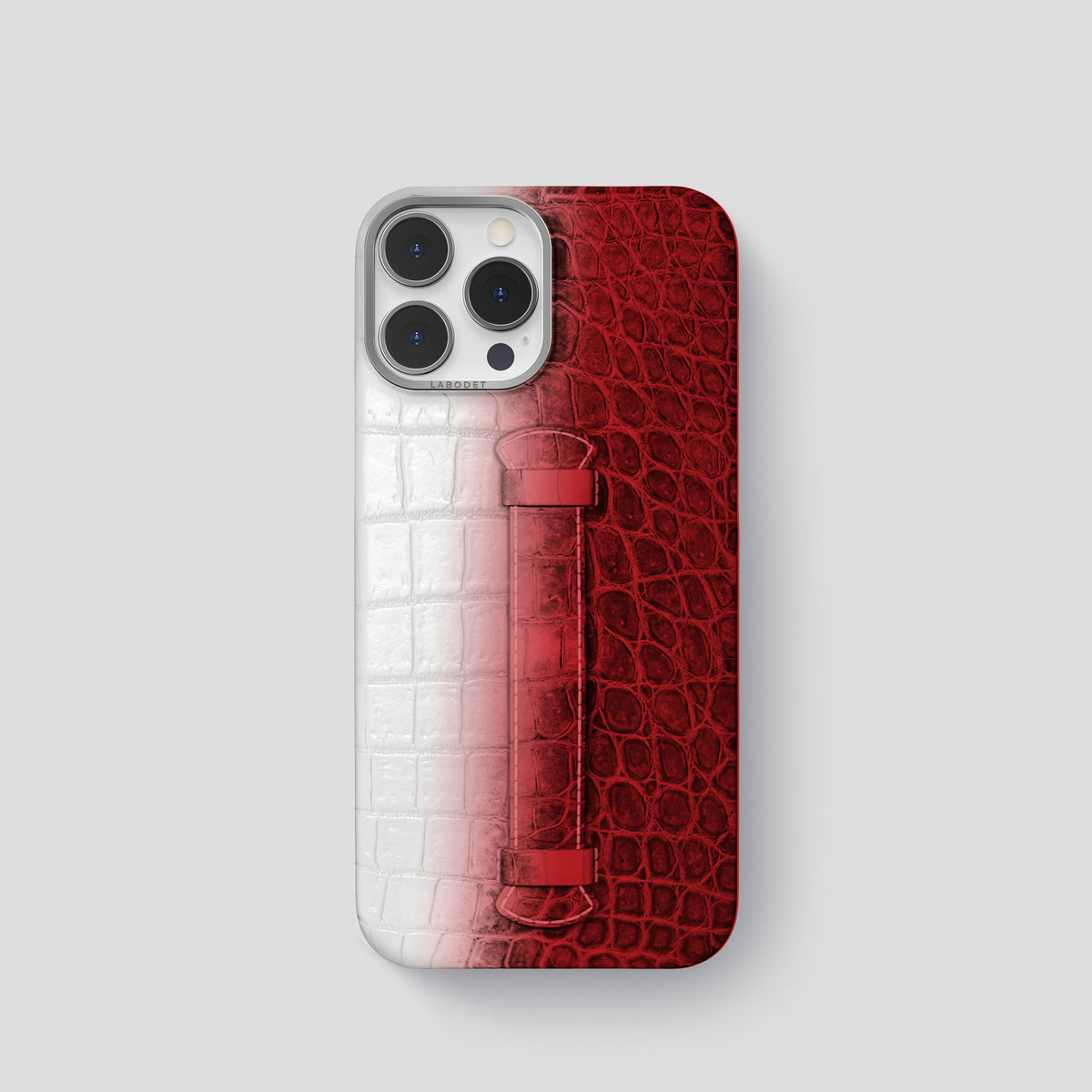 Red iPhone 15 Pro Center Handle Himalayan Crocodile with Steel Metal -2 | Red-Steel