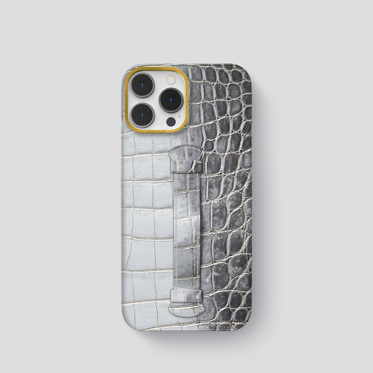 Silver iPhone 15 Pro Center Handle Himalayan Crocodile with Gold Metal -2 | Silver-Gold