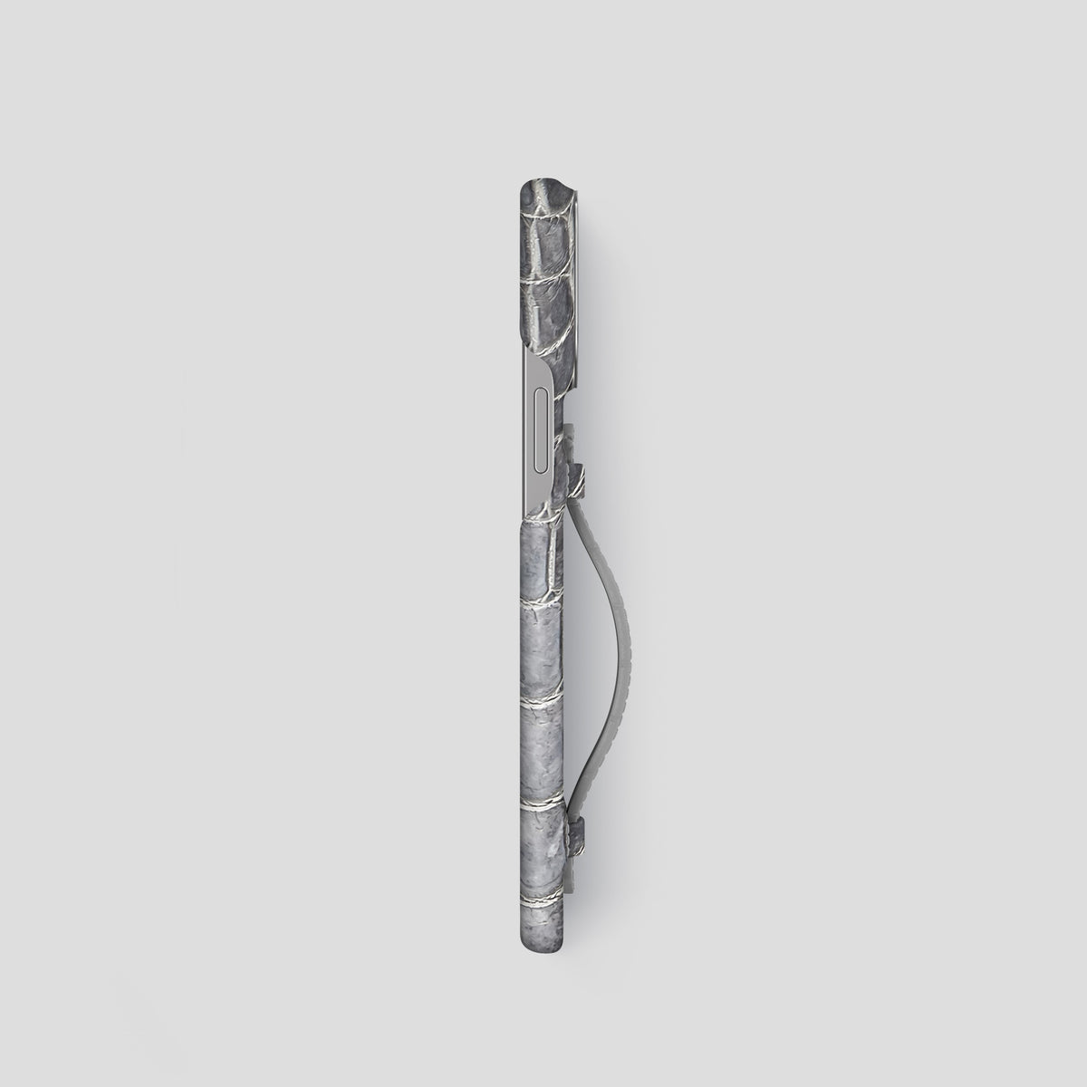 Silver iPhone 15 Pro Center Handle Himalayan Crocodile with Steel Metal -3 | Silver-Steel