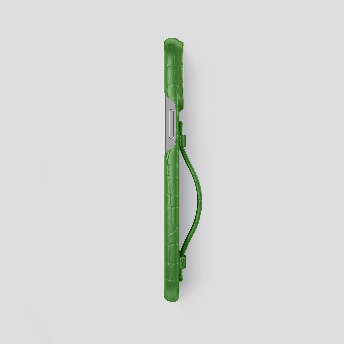 Apple-Green iPhone 15 Pro Max Handle Case Alligator with Gold Metal -3 | Apple-Green-Gold