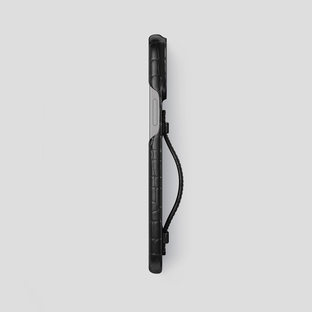 Black iPhone 15 Pro Max Handle Case Alligator with Black Metal -3 | Black-Black