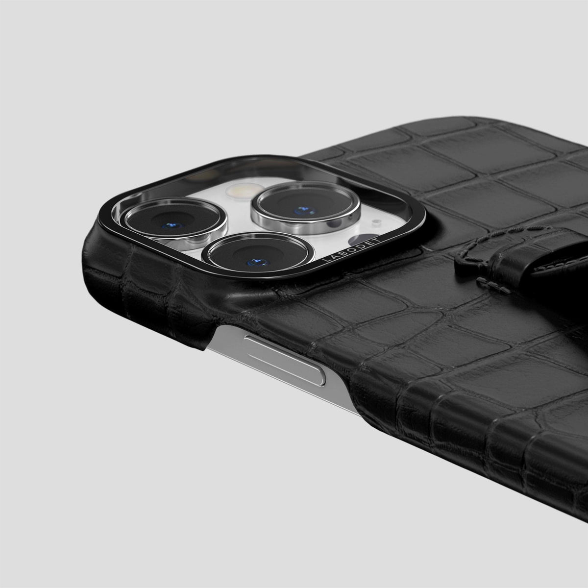 Black iPhone 15 Pro Max Handle Case Alligator with Black Metal -5 | Black-Black