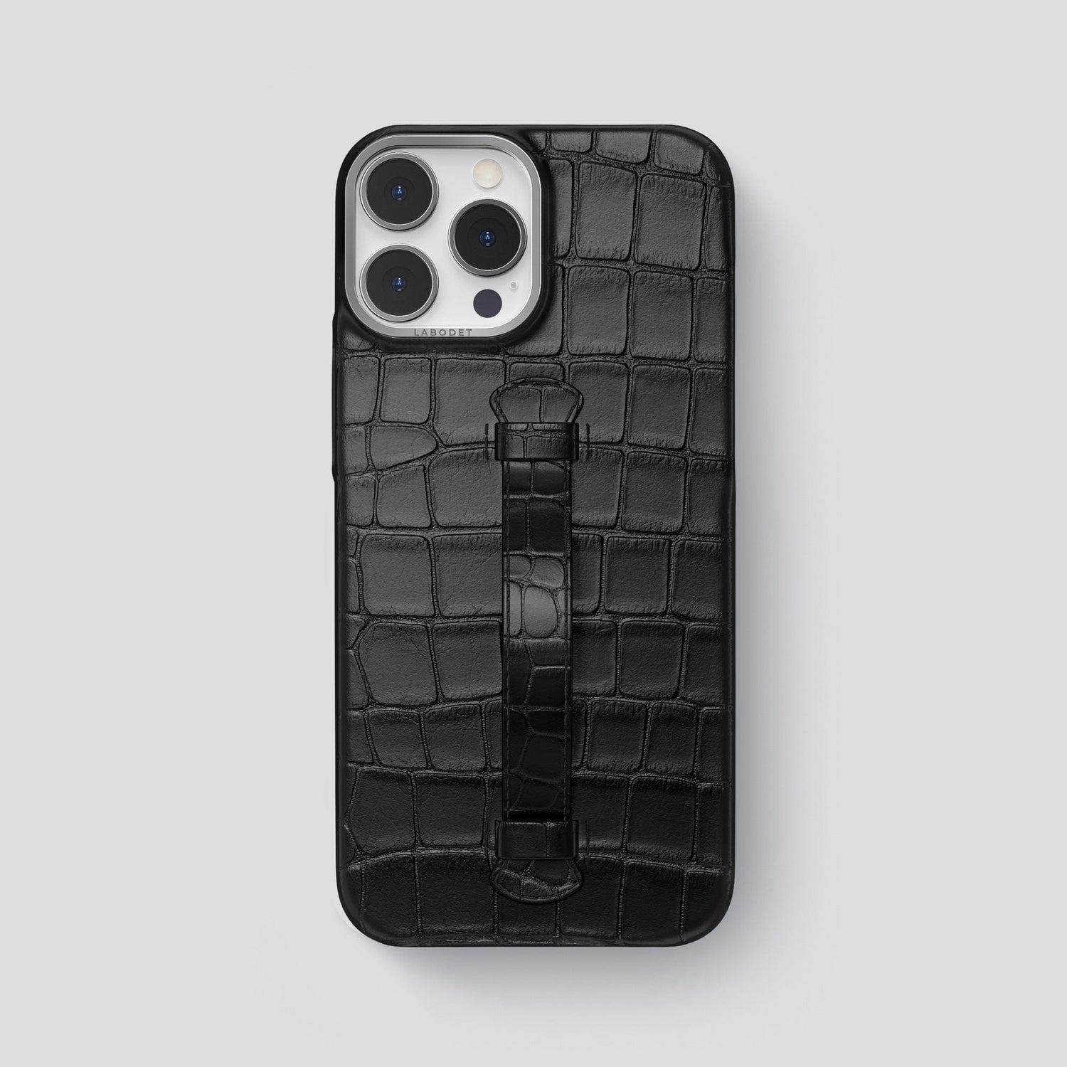 Black iPhone 15 Pro Max Handle Case Alligator with Steel Metal -2 | Black-Steel