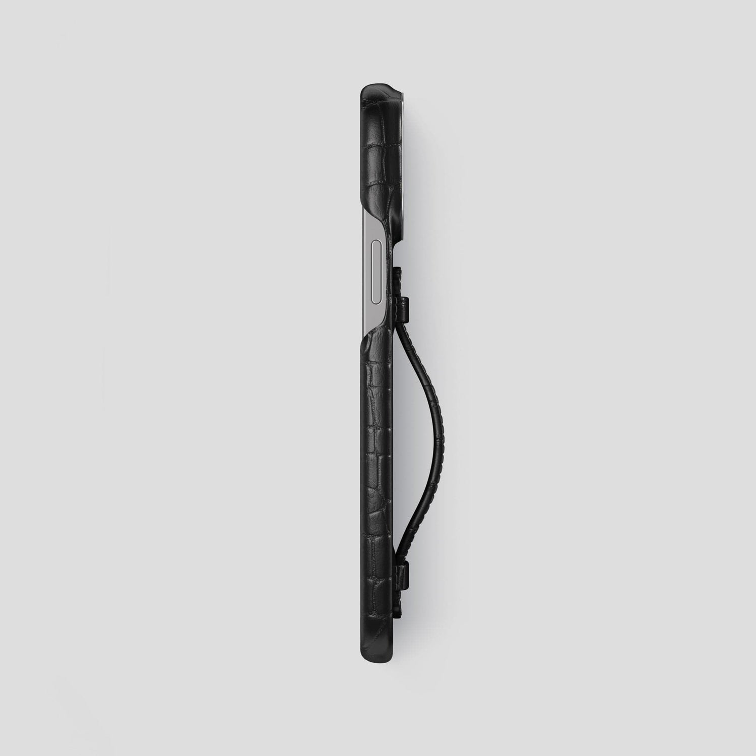 Black iPhone 15 Pro Max Handle Case Alligator with Steel Metal -3 | Black-Steel