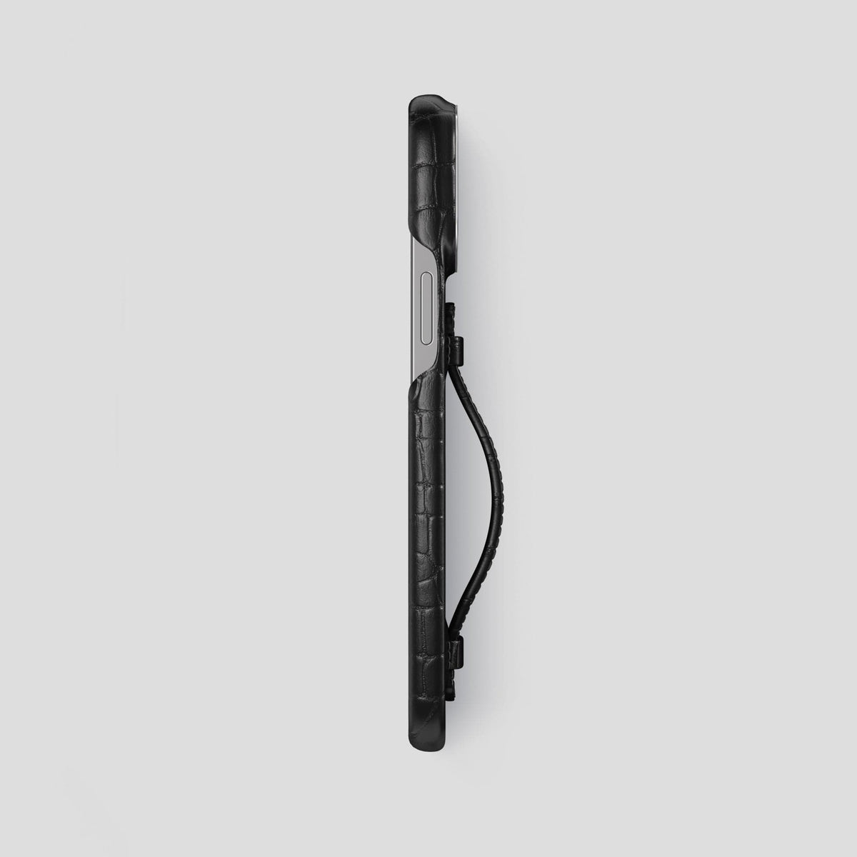 Black iPhone 15 Pro Max Handle Case Alligator with Steel Metal -3 | Black-Steel