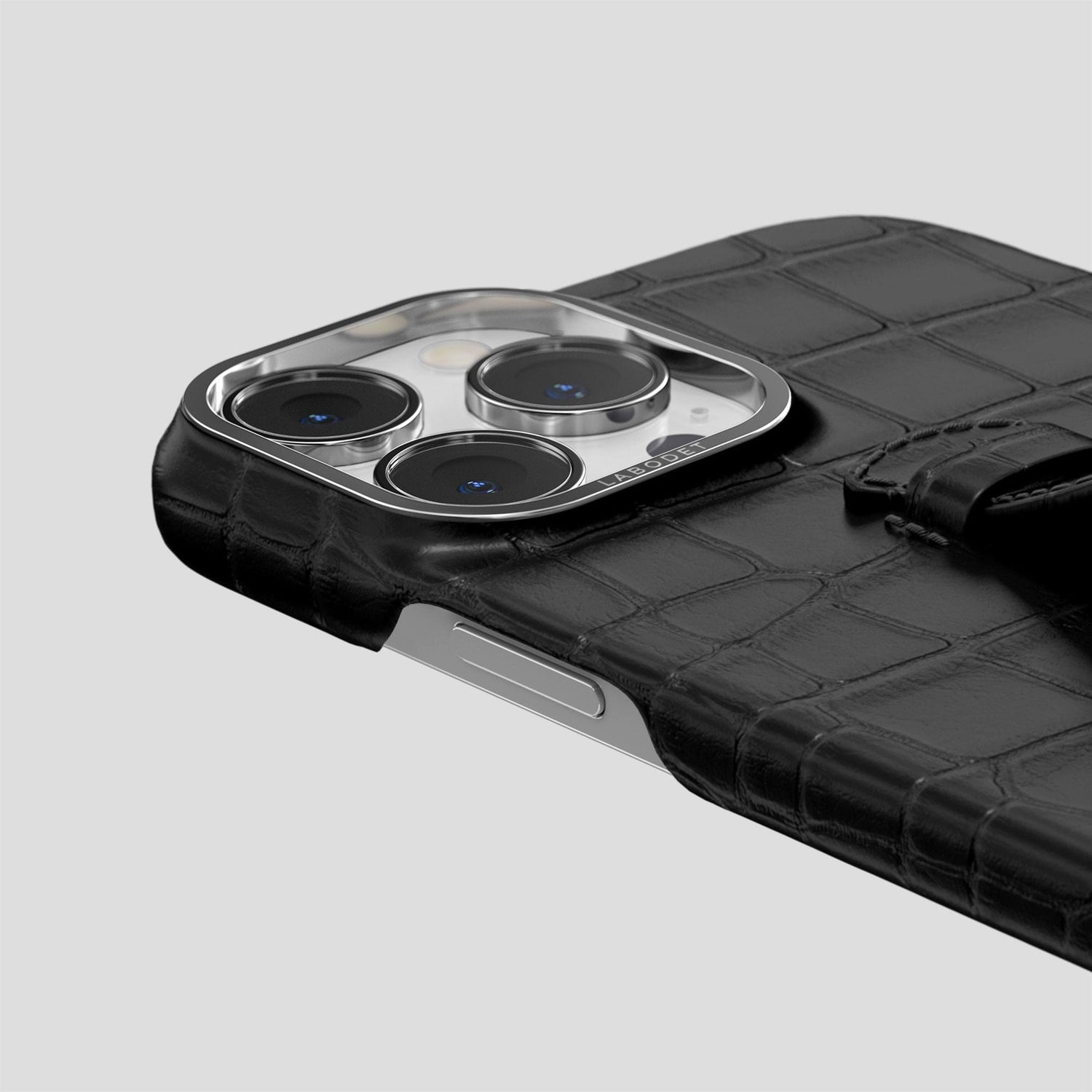 Black iPhone 15 Pro Max Handle Case Alligator with Steel Metal -5 | Black-Steel