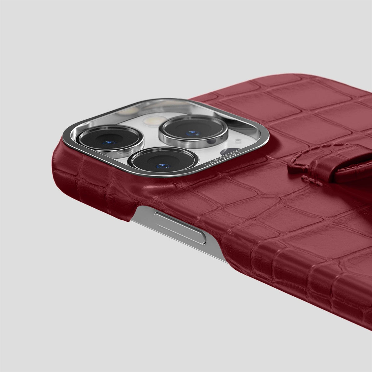 Burgundy iPhone 15 Pro Max Handle Case Alligator with Steel Metal -5 | Burgundy-Steel