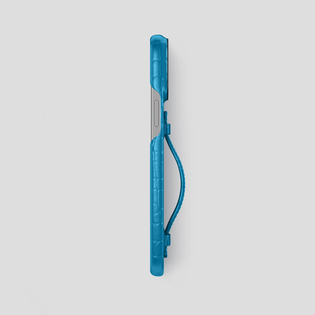 Curaçao-Blue iPhone 15 Pro Max Handle Case Alligator with Black Metal -3 | Curaçao-Blue-Black